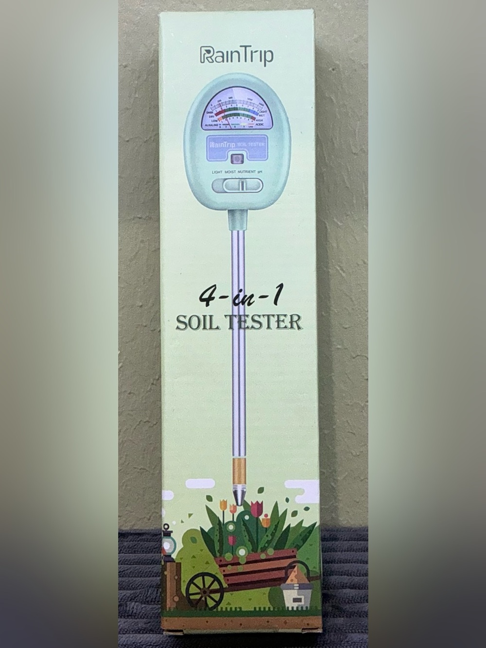 RainTrip 4-in-1 Soil Tester: Moisture PH Light Nutrient Meter Plant Care NIB